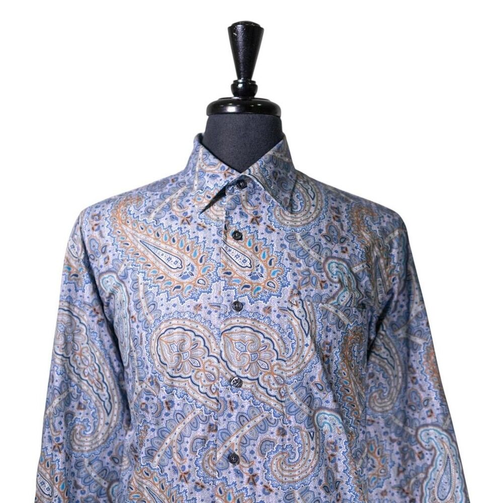 Alan Flusser Mens Shirt Large Blue Purple Paisley Button Up Long Sleeve Colorful - Picture 5 of 9